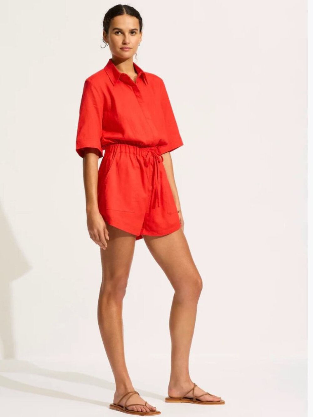 Seafolly Flame Red Linen Blend Playsuit Romper – Size M
